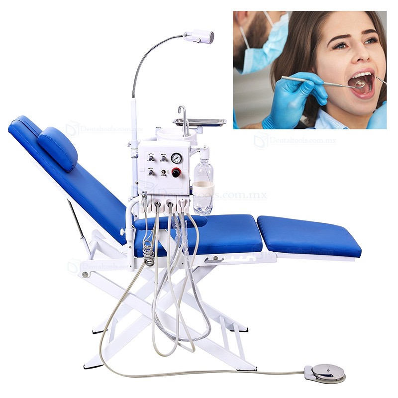 Silla Dental Port&aacute;til Plegable con Luz LED Unidad de Turbina de Aire y Bandeja